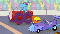Lumpy in his race car.