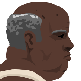 Close up shot of Lawnmower Man's head.