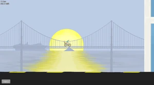 Irresponsible Dad riding across the bridge in the distance.