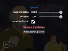 The options menu in the app.