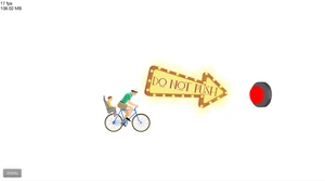 Dimension 3 - DO NOT PRESS sign and a button.