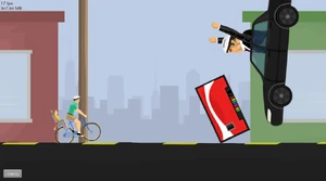 Evil Segway Guy crashing into the vending machine.