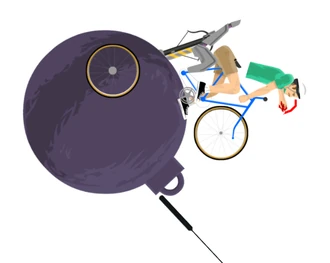 Irresponsible Dad's wheel will also detach, but not really in anyway, like being detached by a wrecking ball.