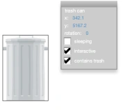 A trash can in the level editor.