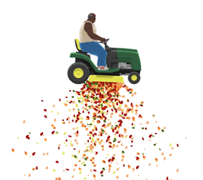 Lawnmower Man mowing food items.