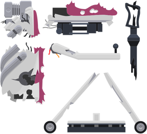 The autogyro's broken parts.