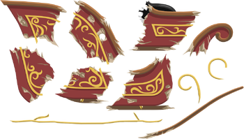 The sleigh's broken parts.