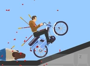 The Moped Couple man with multiple arrows in him.