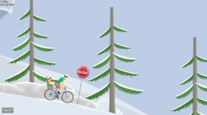 The SLOW sign, which is written on the stop sign.