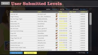 The level browser as of 3/25/2023.