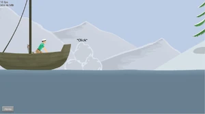 The boat getting stuck on a stack of snow boulders.