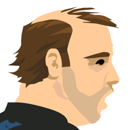 Close up shot of Helicopter Man's head.