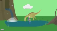In the small pool with a Parasaurolophus.