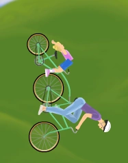 Notice how the girl's legs get stuck on her part of the bike.