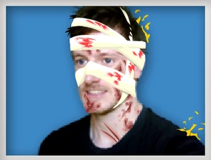 In an accident, possibly a car accident.