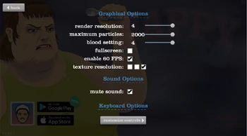The options menu with the "blood setting" included.