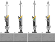 The harpoon gun and its options: default, fixed turret, trigger firing, and start deactivated.