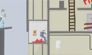 Going up the warehouse elevator.