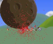 Segway Guy and his vehicle destroyed by a Meteor item.