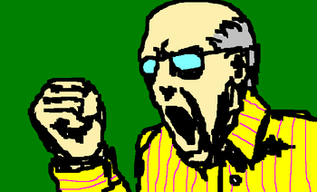 An old man yelling (he slightly resembles Wheelchair Guy, as this position is seen when starting the game).