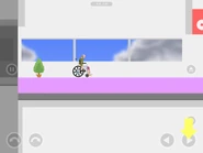 Exiting the elevator.