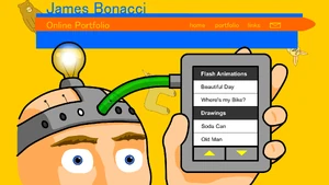 Jim's second site design, which included an animated  opening, and 3 characters drifting randomly on the screen.