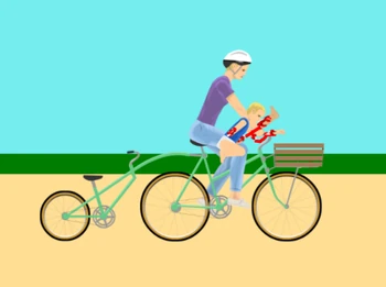 The boy pushed inside the mom.