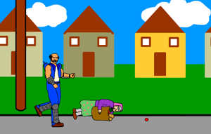 Knocking down a lady with groceries.