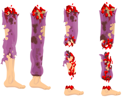 Wheelchair Guy's severed legs broken down into smaller pieces.