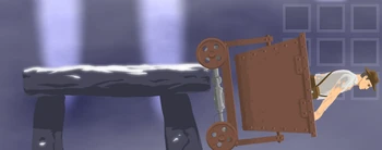 He used to fall off the Stonehenge because he was placed a bit too high in the selection screen. This was later fixed.