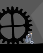 Narrowly avoiding a falling gear.