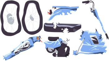 The moped's broken parts.