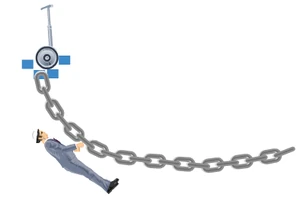 Segway Guy swinging on a chain.