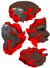 Lawnmower Man's broken head pieces.