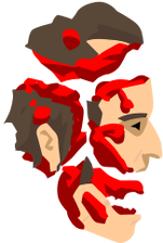 Moped Man's broken head pieces.