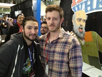 Jim and James "UberHaxorNova" (or James and James) meeting at PAX east 2013.