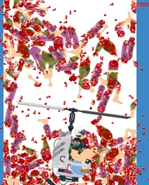 Helicopter Man killing Wheelchair Guy NPCs with his blades.