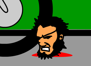 Red biker's cut-off head.