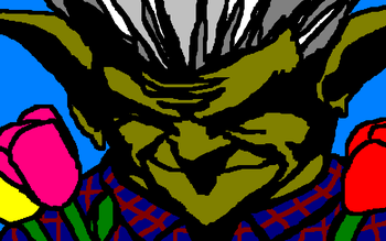 Jim's avatar (in Divine Intervention) holding three colored roses.