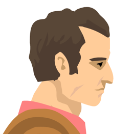 Close up shot of Moped Guy's head.