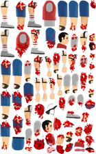 Pogostick Man's destroyed body parts.