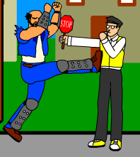 Kicking a crossing guard.