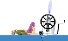 Wheelchair Guy's jets still going after he has ejected.