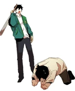 Akira after hitting Yopy in the face with a bat