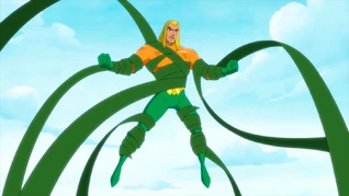 Aquaman caught in seaweed by Poison Ivy