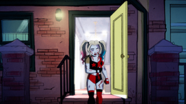 Harley stumbles out of her house