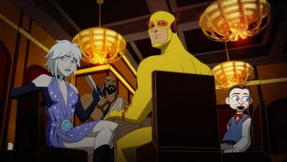 Maxie Zeus listens uncomfortably as Catwoman accepts her award