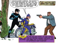 Batgirl arrive to confront Gordon