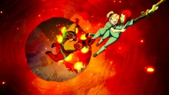 Bane tries to stop Harley and Ivy from escaping