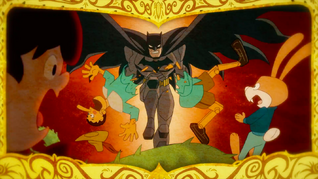 Batman fights Queen of Fables' army.